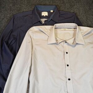 Bulk 2 CONSTRUCT Slim Fit Mens Dress Shirt XXL 4‎ Way Stretch Dot Pattern